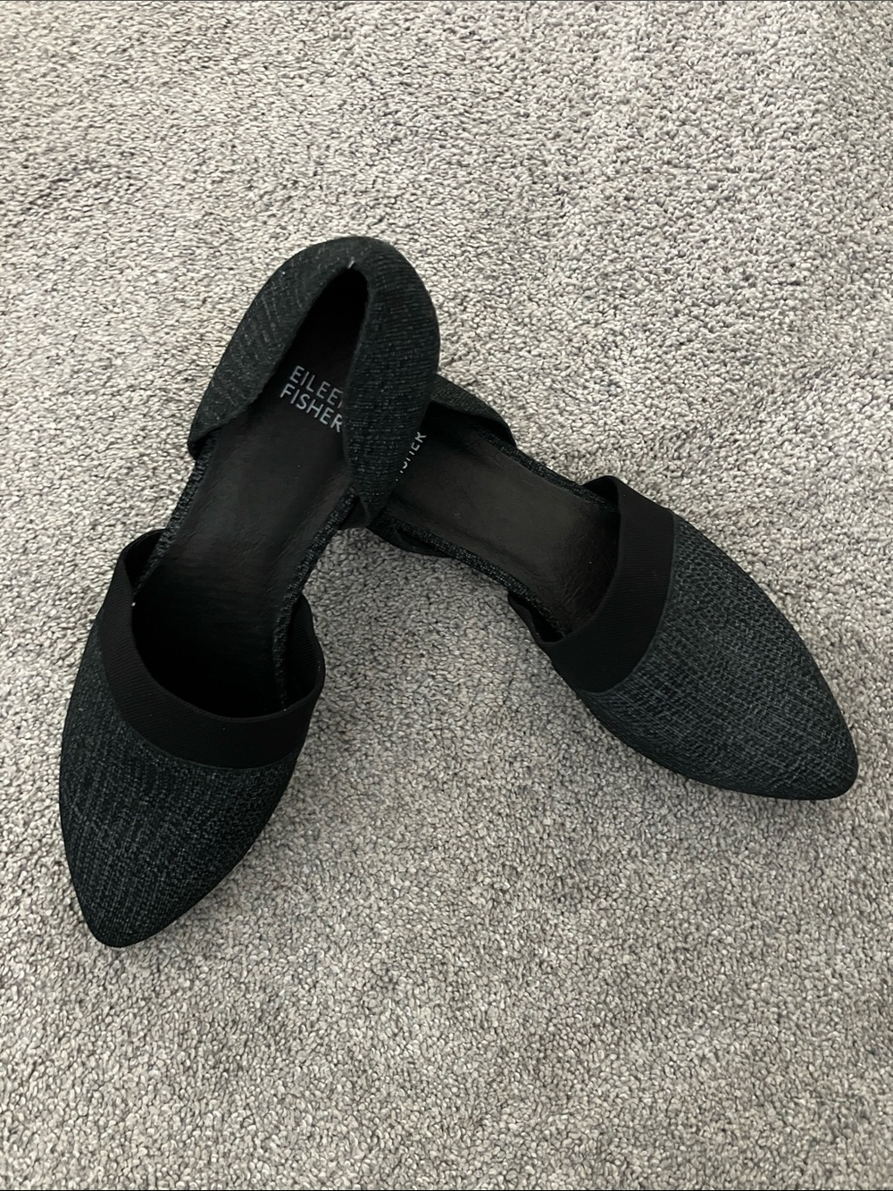 Eileen Fisher Charcoal and Black Tweed Pointed-Toe D'Orsay Flats